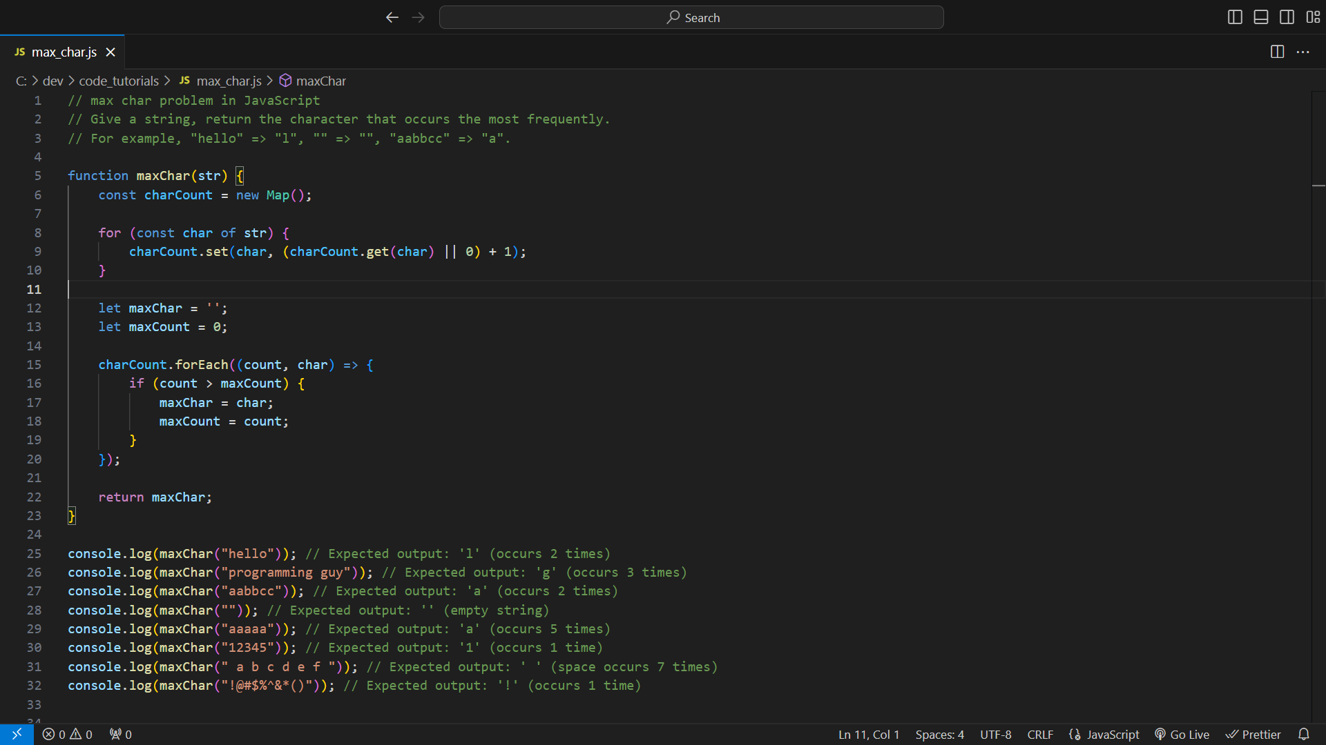 Max Char Problem in Javascript